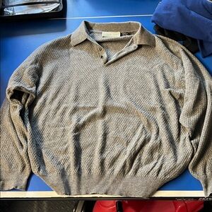 Men's Elegant Gray 100% Cashmere Sweater with Collar
